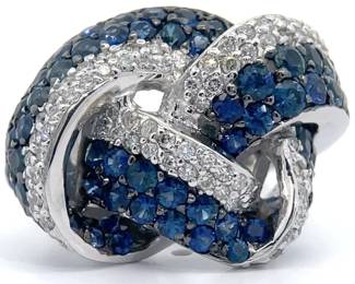 5.00 Carat Natural Sapphire & Natural Diamond Ring in 14K White Gold