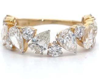 3.50 Carat Pear & Round Diamond Cluster Cascade Ring in 14k Yellow Gold