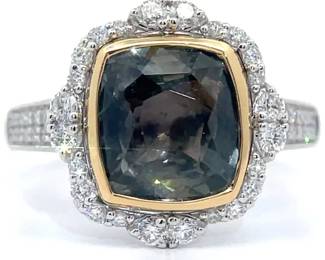 Very Unique Color! 5.45 Carat Aaron Gottlieb Natural Sapphire & Natural Diamond Ring in Platinum & 18K Two-Tone Gold