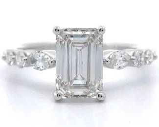 2.50 Carat Diamond Emerald Cut Icicle Ring in 14k White Gold