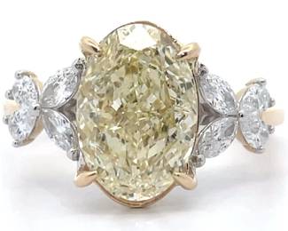 4.68 Carat Fancy Yellow & Pavé White Diamond Fancy Gallery Ring in 14k Gold