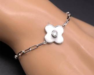 Diamond Flower Charm Paperclip Chain Bracelet