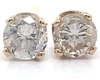 Estate 0.20 Carat Natural Diamond Round Brilliant Solitaire Stud Earrings in 14k Yellow Gold
