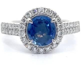 2.17 Carat Oscar Friedman Natural Sapphire & Natural Diamond Ring in Platinum