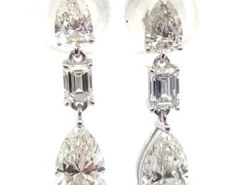 NEW! 2.50 Carat Diamond Mixed Cut Linear Three-Stone Dangle Earrings in 14k Gold