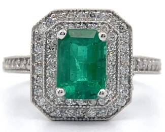 1.82 Carat Natural Emerald & Natural Diamond Ring in 14K White Gold