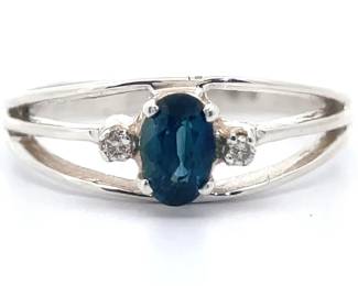 Natural Blue Sapphire & Natural Diamond Split Shank Ring