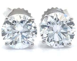 NEW! 3.10 Carat Diamond Round Solitaire Stud Earrings in 14k White Gold