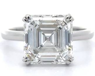 4.89 Carat Diamond Square Emerald Cut Solitaire Ring in 14k White Gold