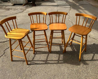 Lot 24: A Pair of 4 Wooden Bar Stools by Guy P. Livingston Company