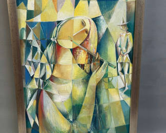 Lot 1: Contemporary Cubist Oil Painting of Lady