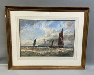 Lot 65: Signed Watercolor Maritime Painting