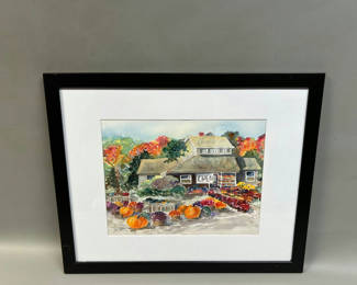 Lot 41: Farmers' Market Watercolor Painting Signed