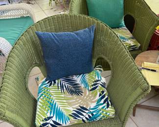 #104 - $80 - Pair of green wicker armchairs 