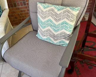 #105 - $100 -Pair of metal grey outdoor chairs 