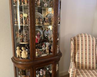 #61 - $350 - Bow front mahogany curio cabinet 6 shelves 32x15x76