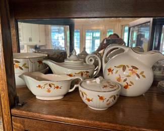 #119 - $60 set of 4 pieces - Hall's Superior Kitchen ware in Autumn leaf
