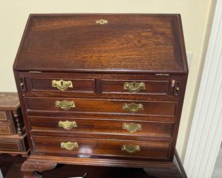 #64 - $150 -Mahogany drop front mini secretary jewelry box 18x10x18