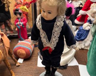 #115 - $80 Wax over composition/ papermache doll 13" blond man
