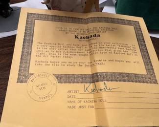 #113 - $70 - Kachina doll by Artist Johnny Kachada detachable mask with certificate 