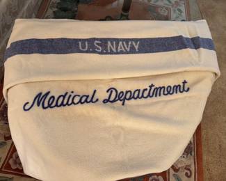 $48 - WWII US Navy blanket - wool - Medical dpt -from Pensacola -  Large size great condition 