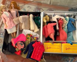 2 Barbies w/clothing (some originals) & Case