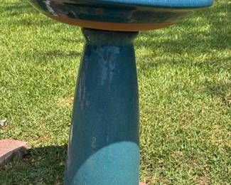 #33 - $68 -Blue bird bath pottery blue glaze 20Dx25H