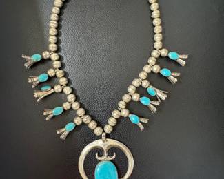 #55 - $1000 - Vintage sterling marked Vintage Native American Navajo necklace with Turquoise - Naja pendant 