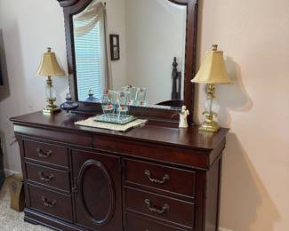 #2 - $280 -Dresser with 6 drawers 64x18x36 & 1 cabinet & mirror 