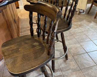 #18 - $200 - Barrel back set of 4 barstools oak 30 1/2 to the seat -44 to the back top