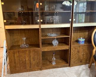 #21 - $350 - 70's modular glass shelve particle board (3) 30x13x71 each part 