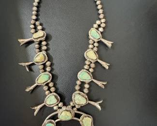 Sterling  & Turquoise Necklace $1100, Neck 20" & Pendant 3",131.60 gm sterling tested