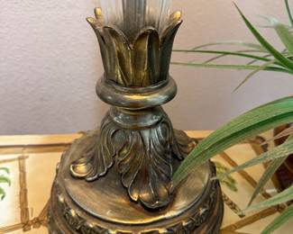 #28 - $100 - Pair of glass & silvered lamps 38"H