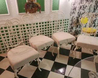 White wrought-iron tall back set of (4) chairs