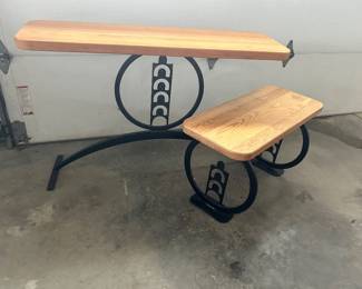 A VERY COOL industrial style table bench combo of metal work and wood.