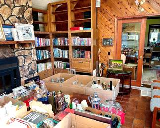 Hearth, Book Shelves, And Floor With A Collector's Collection Of Books (Shelves Incl.)
