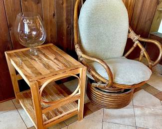Rattan Chair, Raw Slat Accent EndTable 