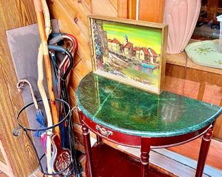 Half Round Wall Table, Walking Canes And Stand