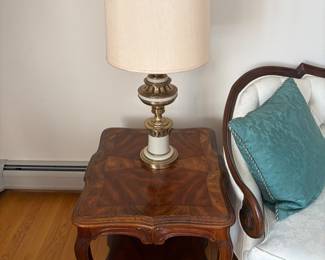 Drexel end table and brass lamp