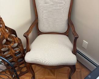 Dinning chair with grey upholstered seat