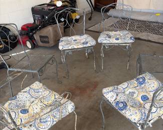 Wrought iron six chairs with cushions
