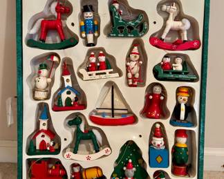 Item #33 - Box of 24 Vintage Trim-a-Home Wood Ornaments $30