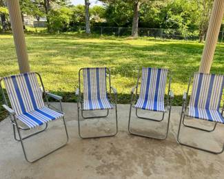 Item #12 - Set of 4 Blue & White Striped Lawn Chairs $40
