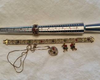 Item #23 - vintage floral multi-stone bracelet, earrings, necklace, ring set $150