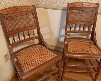Vintage spindle back chairs w/ hand caning 