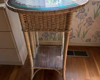 vintage wicker side table 