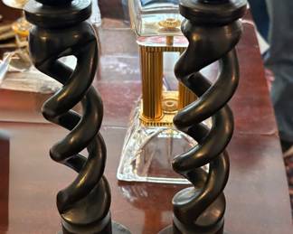 Hand-carved Italian wood candlesticks.