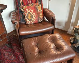 1970s adjustable Ekornes leather chair and ottoman/ Made in Norway
