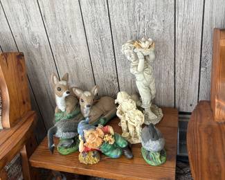 Solid wood end table and statues