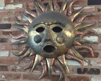 copper and brass sun "Sol" wall sculpture